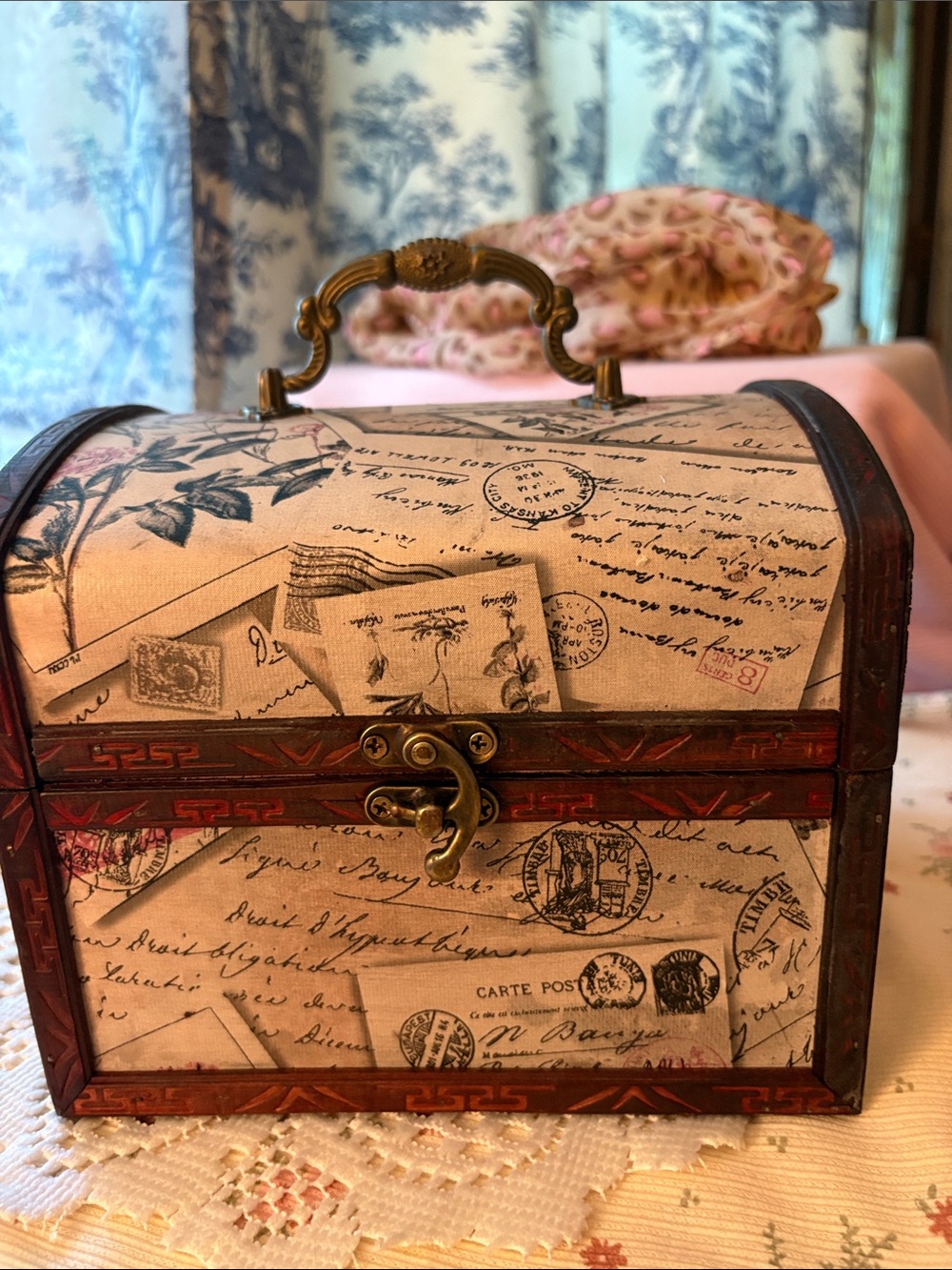 Hobby Lobby Vintage Script & Postcard Jewelry Box - Beige and Brown